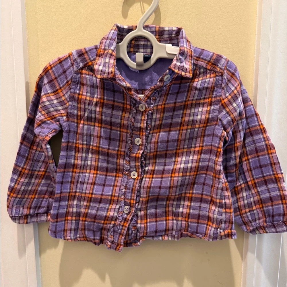 Baby GAP Girls Purple Plaid Shirt and Old Navy Layering Tee Shirt